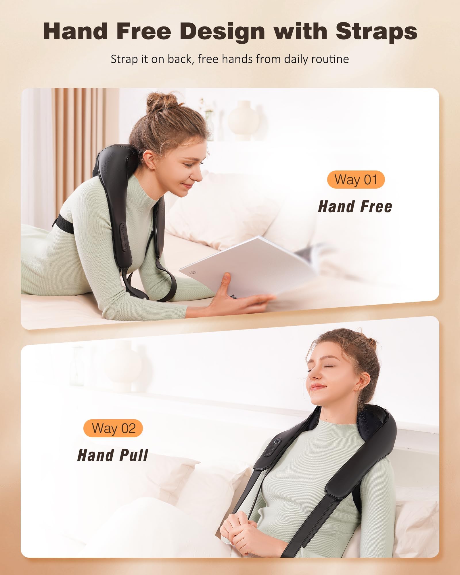 KNQZE massager with adjustable straps secures comfortably for hands-free use.