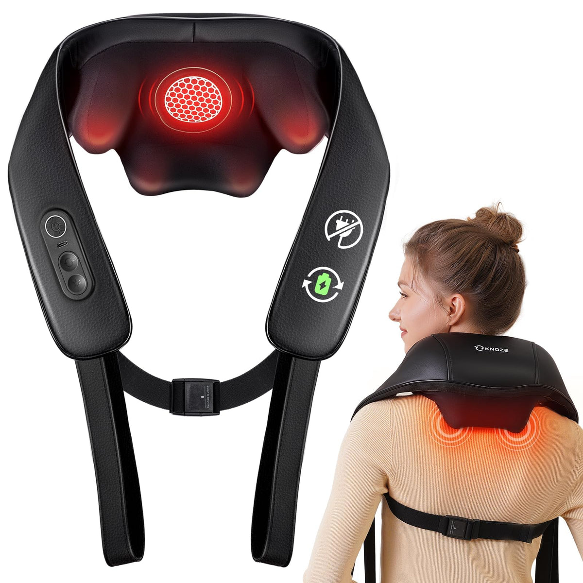 KNQZE neck and shoulder massager with heat delivers targeted warmth for tense shoulders.