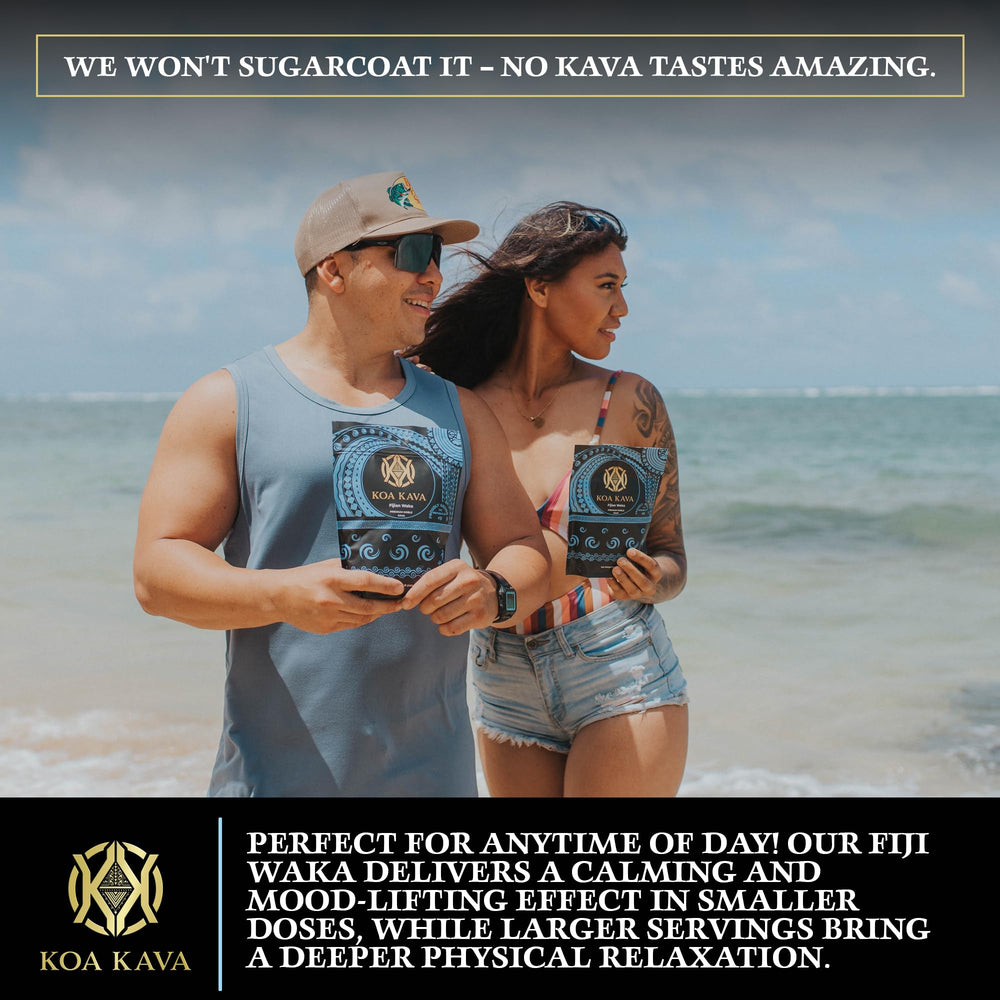 Koa Kava Fiji powder scoop suggests convenient daily dosing for calmer routines.