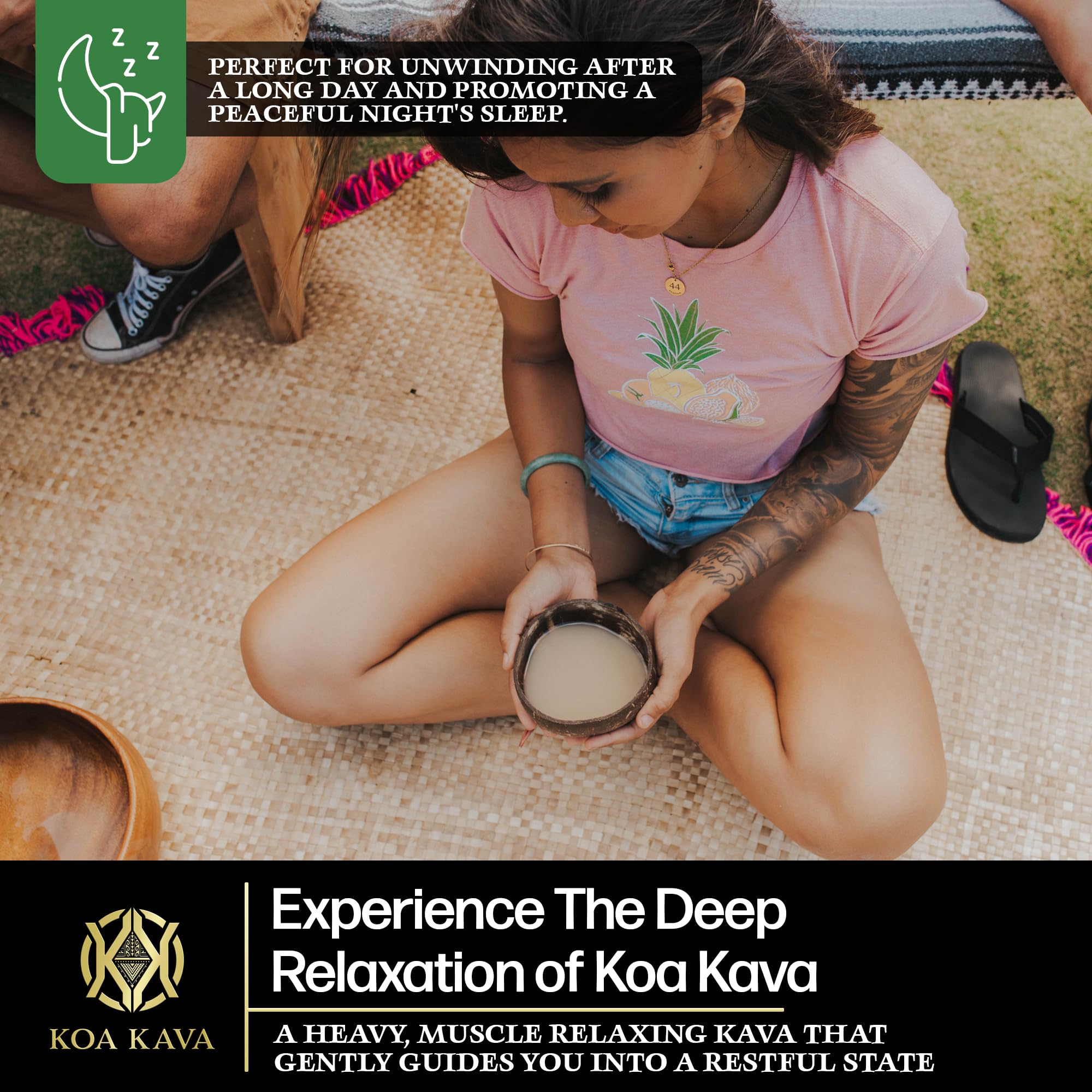 Koa Kava tea cup illustrating a relaxing moment