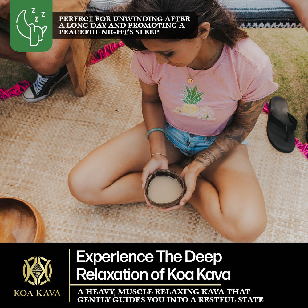Koa Kava tea cup illustrating a relaxing moment