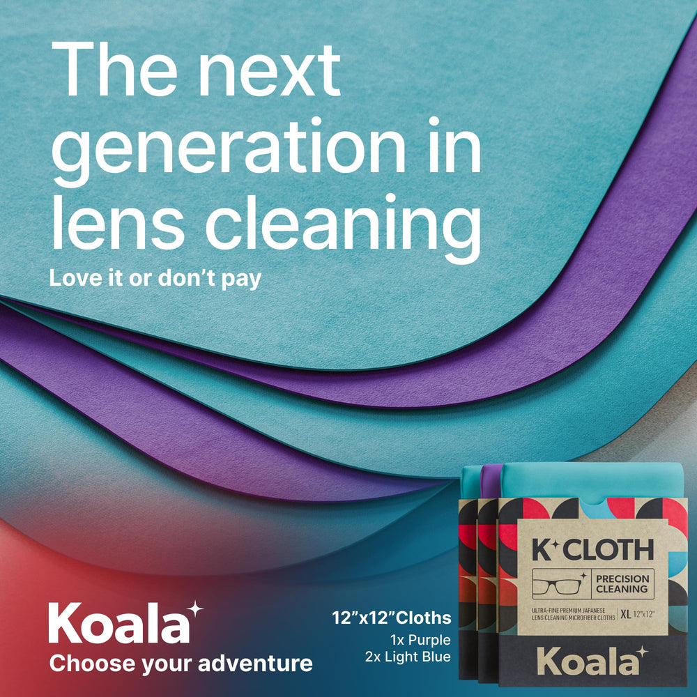 Koala Lens Cleaning Cloth cleans glasses, camera lenses, VR headsets clearly without lint.