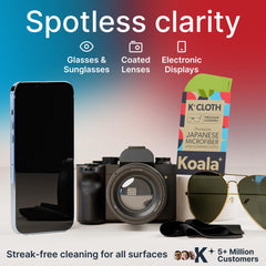 Koala Lens Cleaning Cloth in use on glasses for streak-free care
