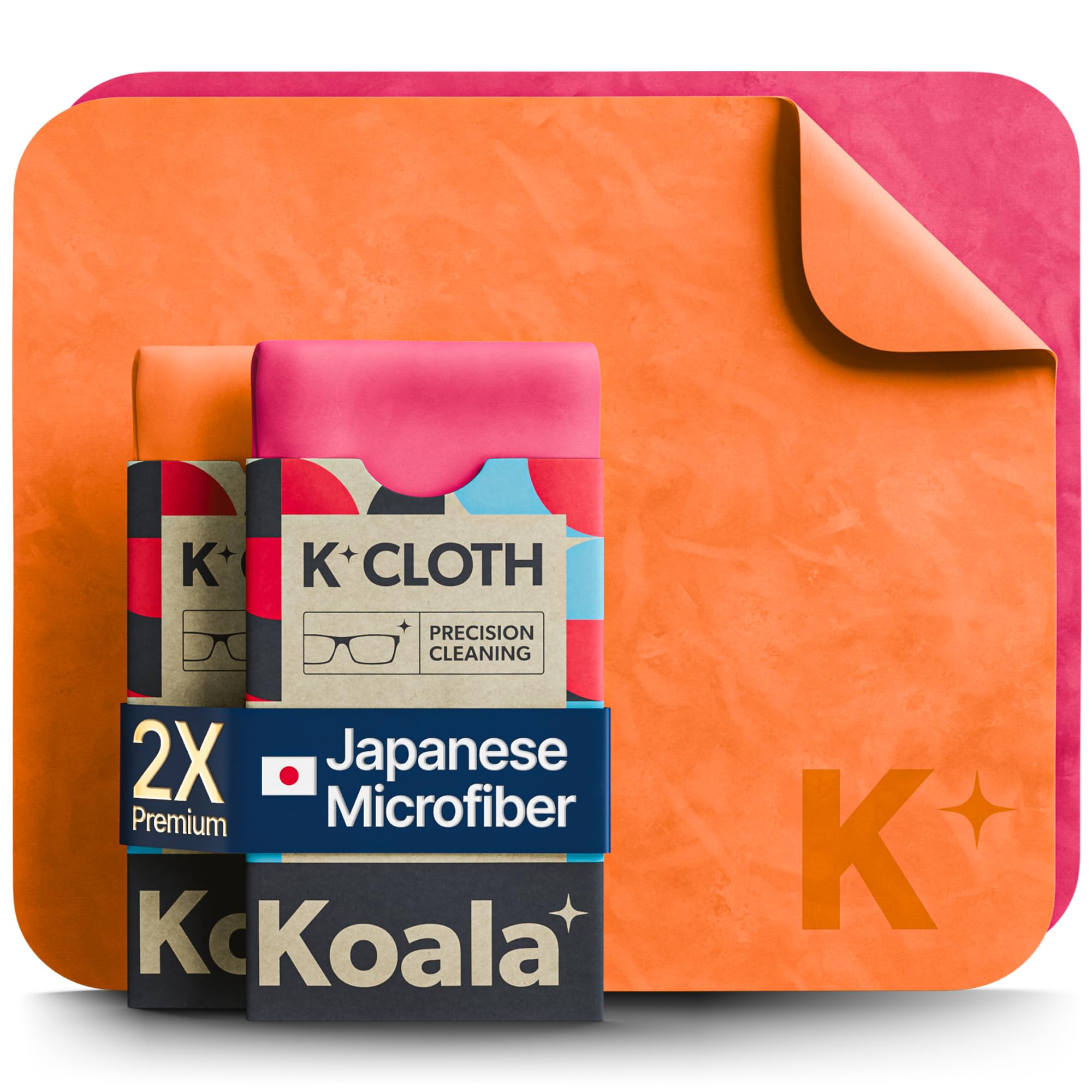 Koala Lente Limpia paño rosa-naranja para limpieza diaria de gafas.
