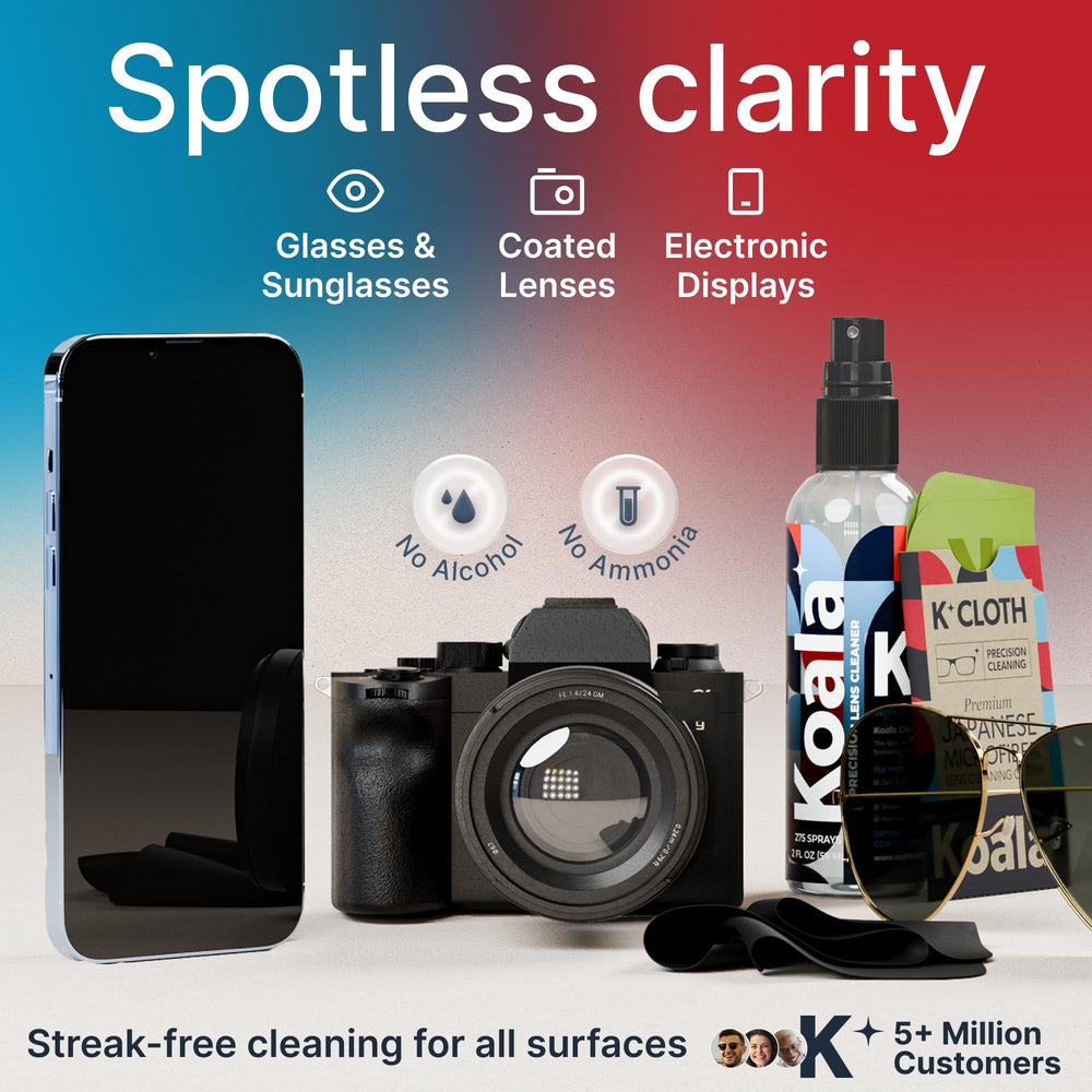 Koala Lifestyle eyeglass cleaner bottle cap detail showing compact travel-friendly design.