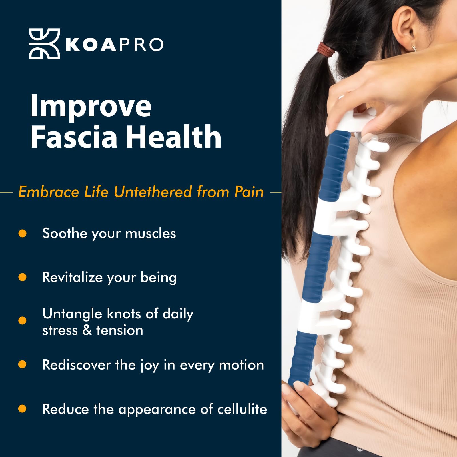 KOAPRO Facia Blaster Tool supports legs with targeted massage for better mobility.