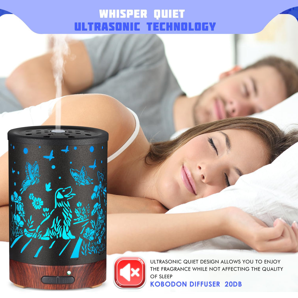Kobodon essential oil diffuser highlights waterless auto-off feature for safety.