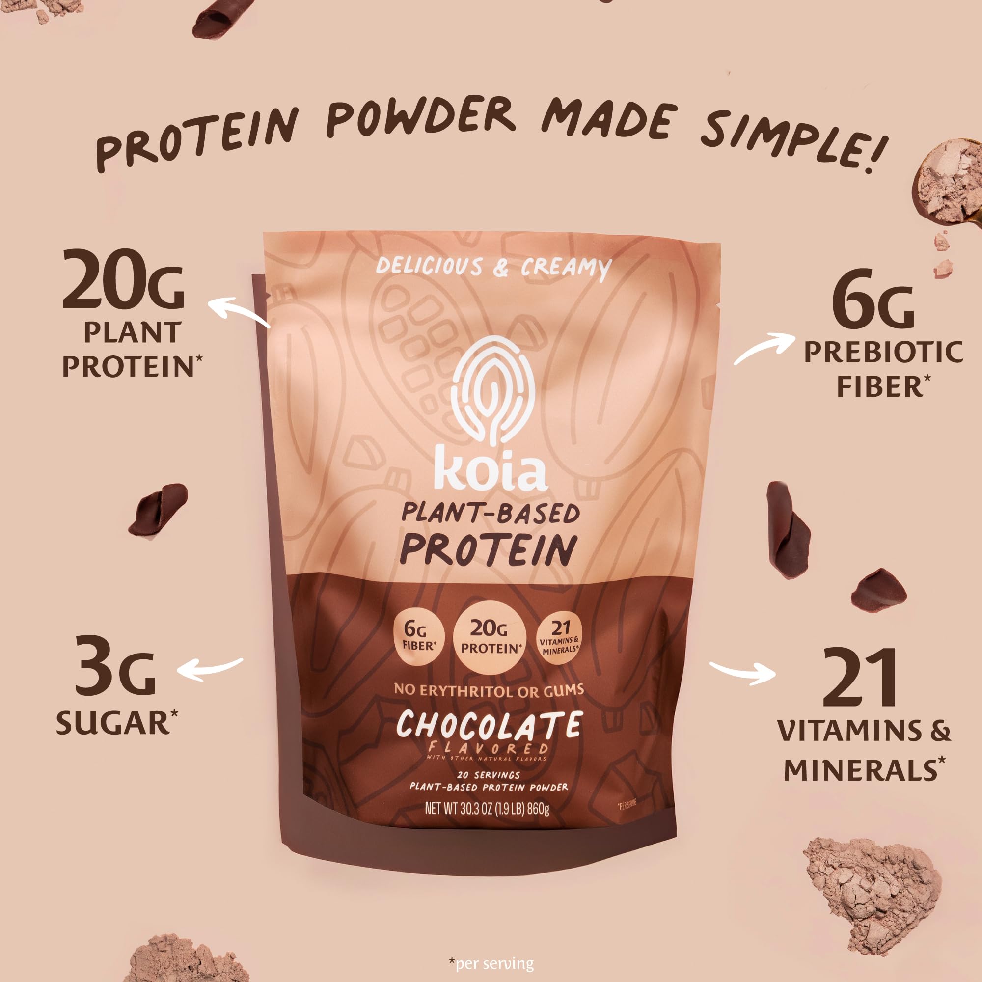 Koia chocolate protein powder shake glass shows creamy texture ideal for post-workout refuel.