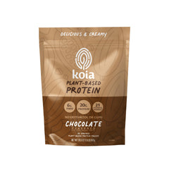 Koia chocolate protein powder tub highlights dairy-free plant protein for everyday workouts.