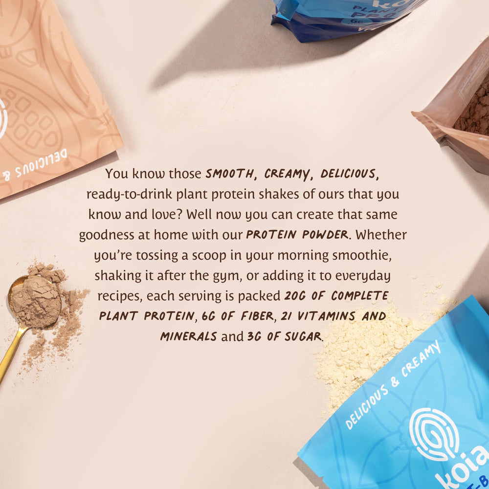 Koia vegan-friendly label highlights plant-based protein without seed oils.