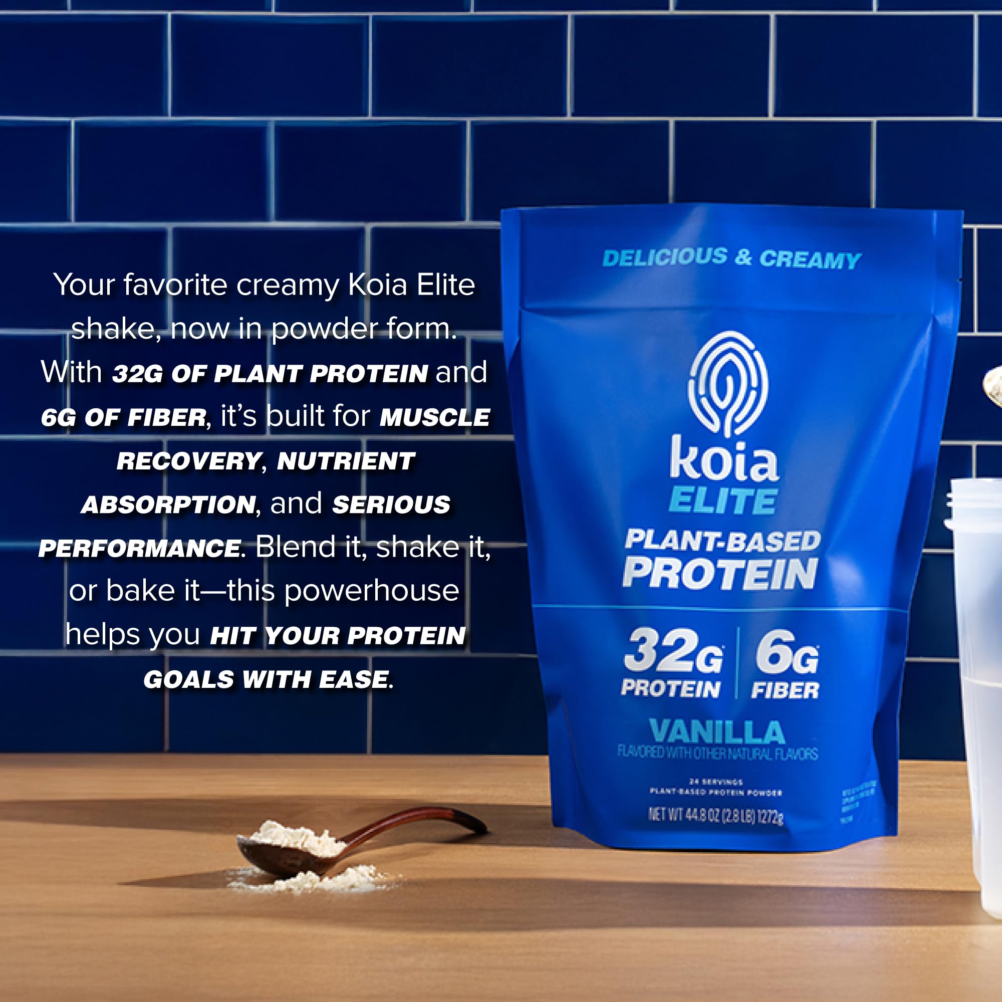 Koia Vanilla protein powder nutrition panel highlighting 32g protein