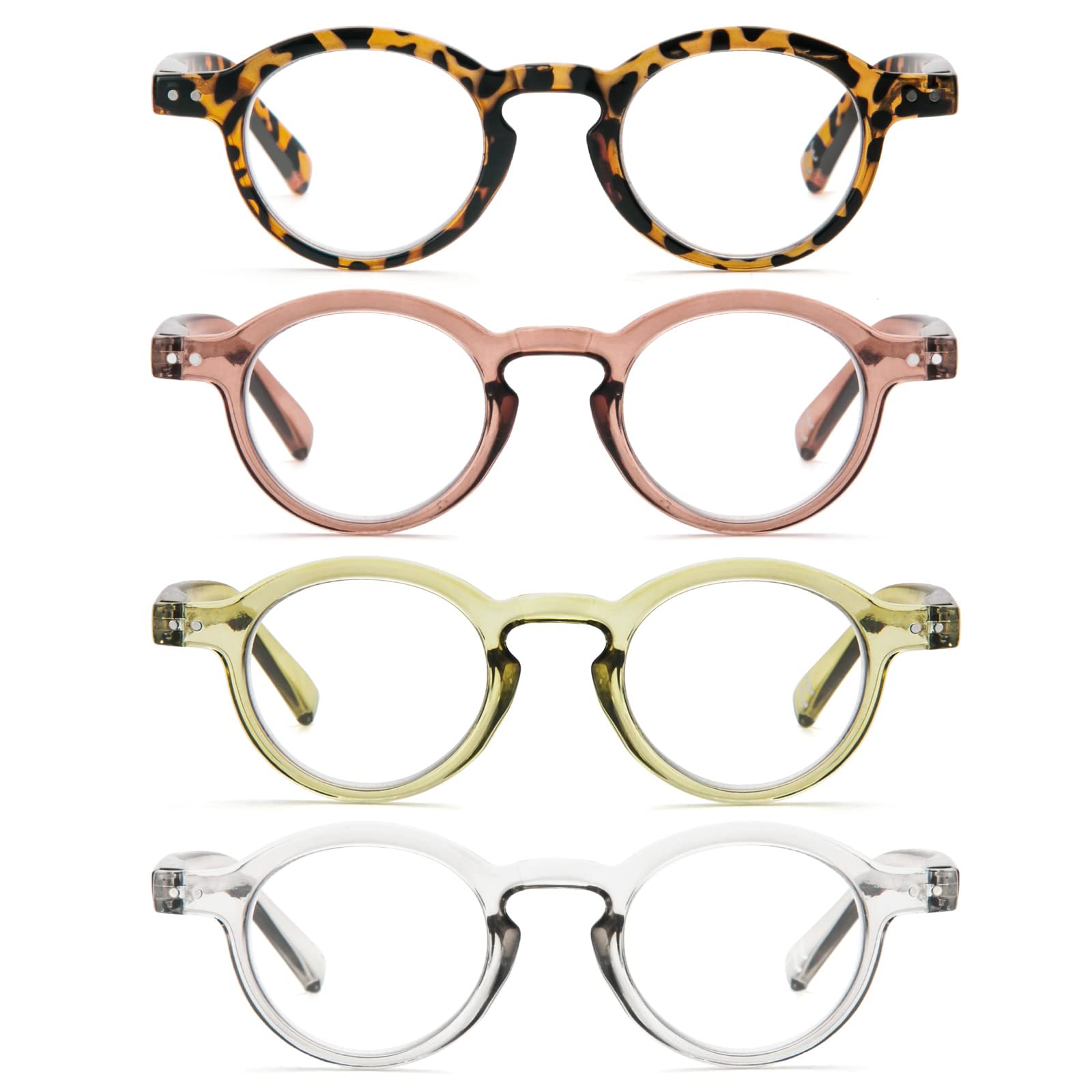 KoKoBin brown leopard round reading glasses for daily stylish wear.