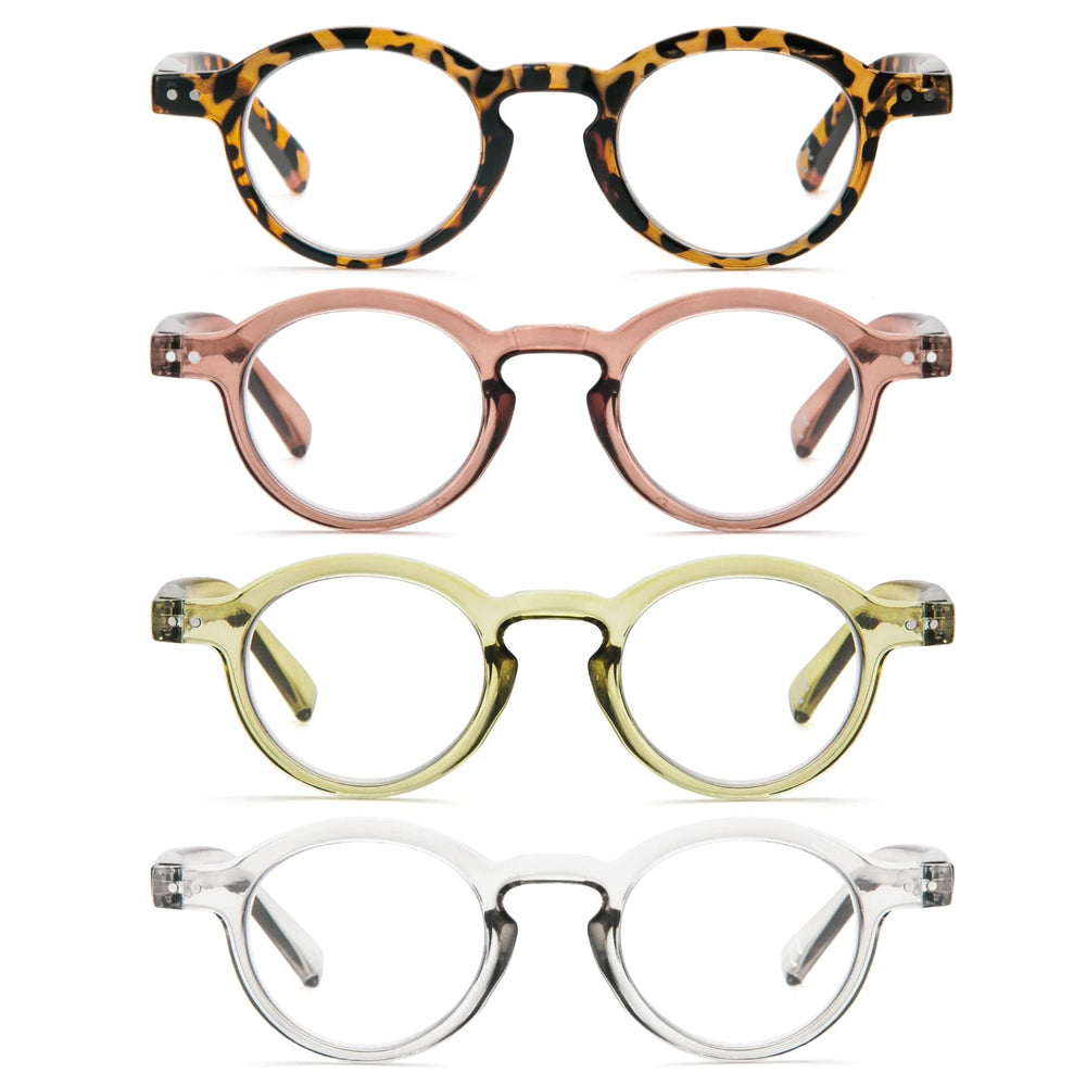 KoKoBin brown round reading glasses with durable spring hinges.
