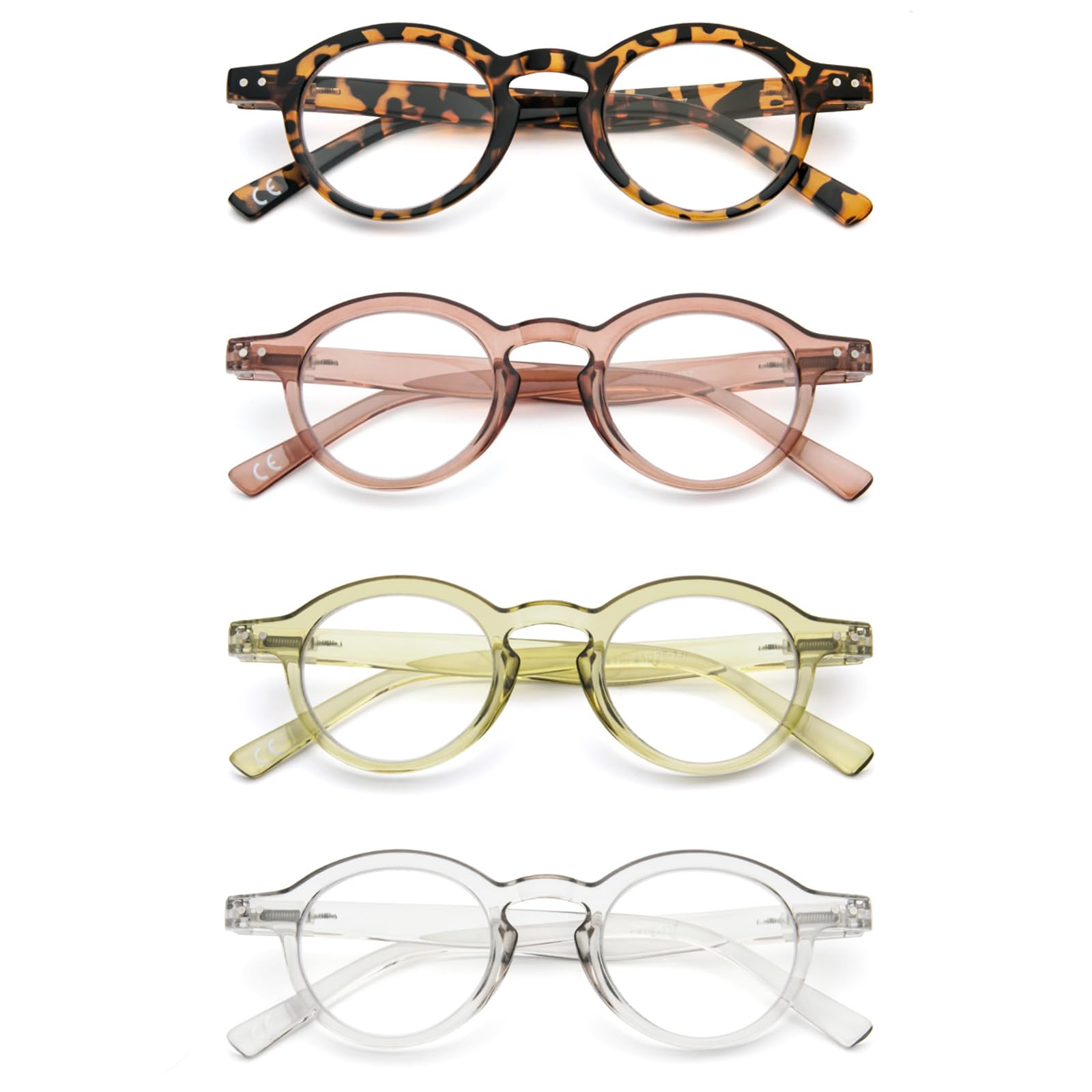 KoKoBin green round reading glasses with comfortable one-piece nose pads.