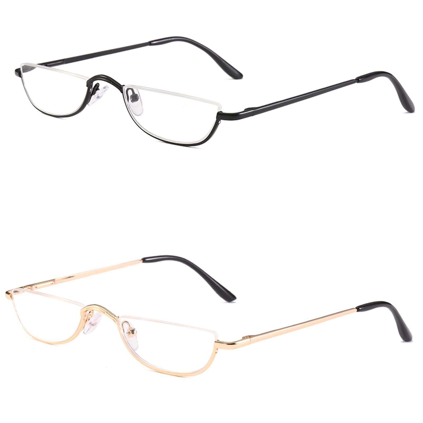 KoKoBin half-reading glasses, black and gold, front view for easy reading