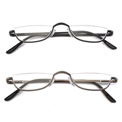 KoKoBin half-reading glasses side profile showing metal frame and spring hinge