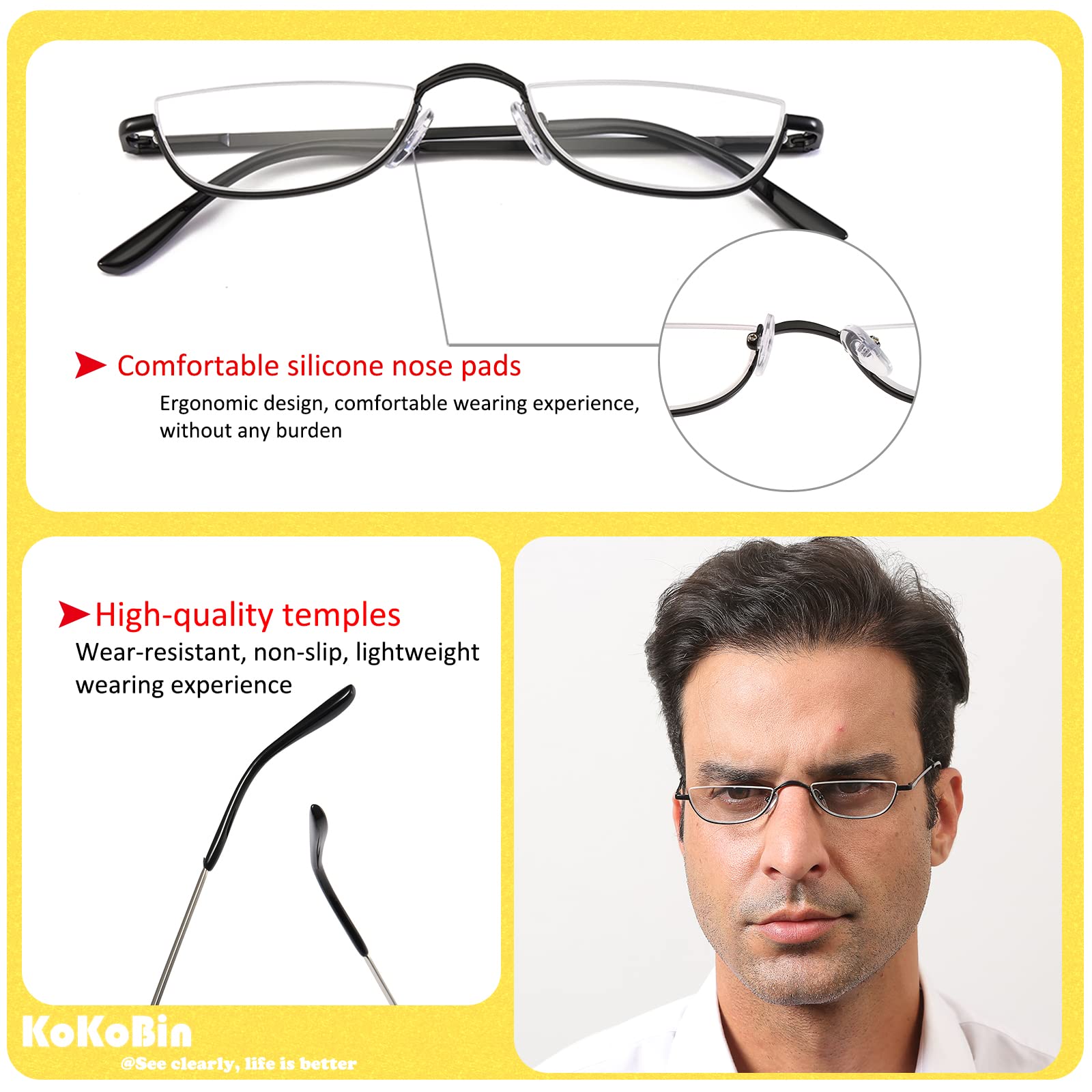 KoKoBin spring hinge glasses showing flexible wear and comfort.