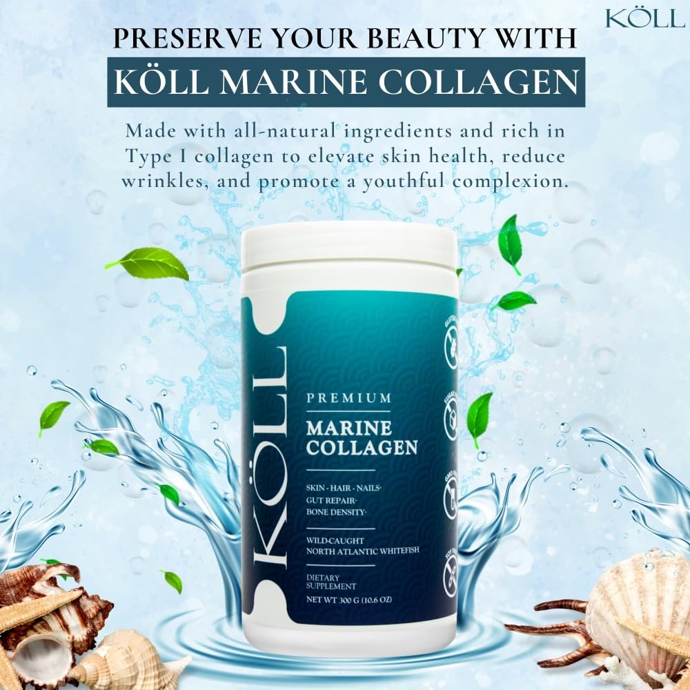 KÖLL Marine Collagen Peptides powder made in the USA for adults.