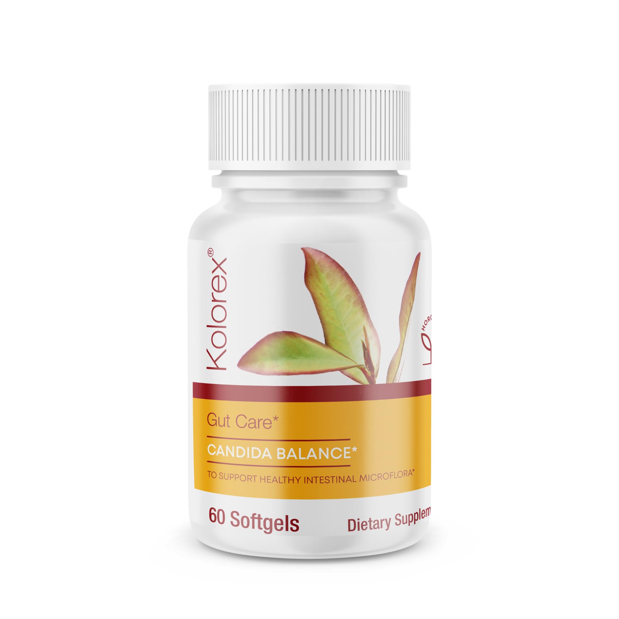 Kolorex Gut Care 60ct bottle displayed for convenient daily micro-flora support.