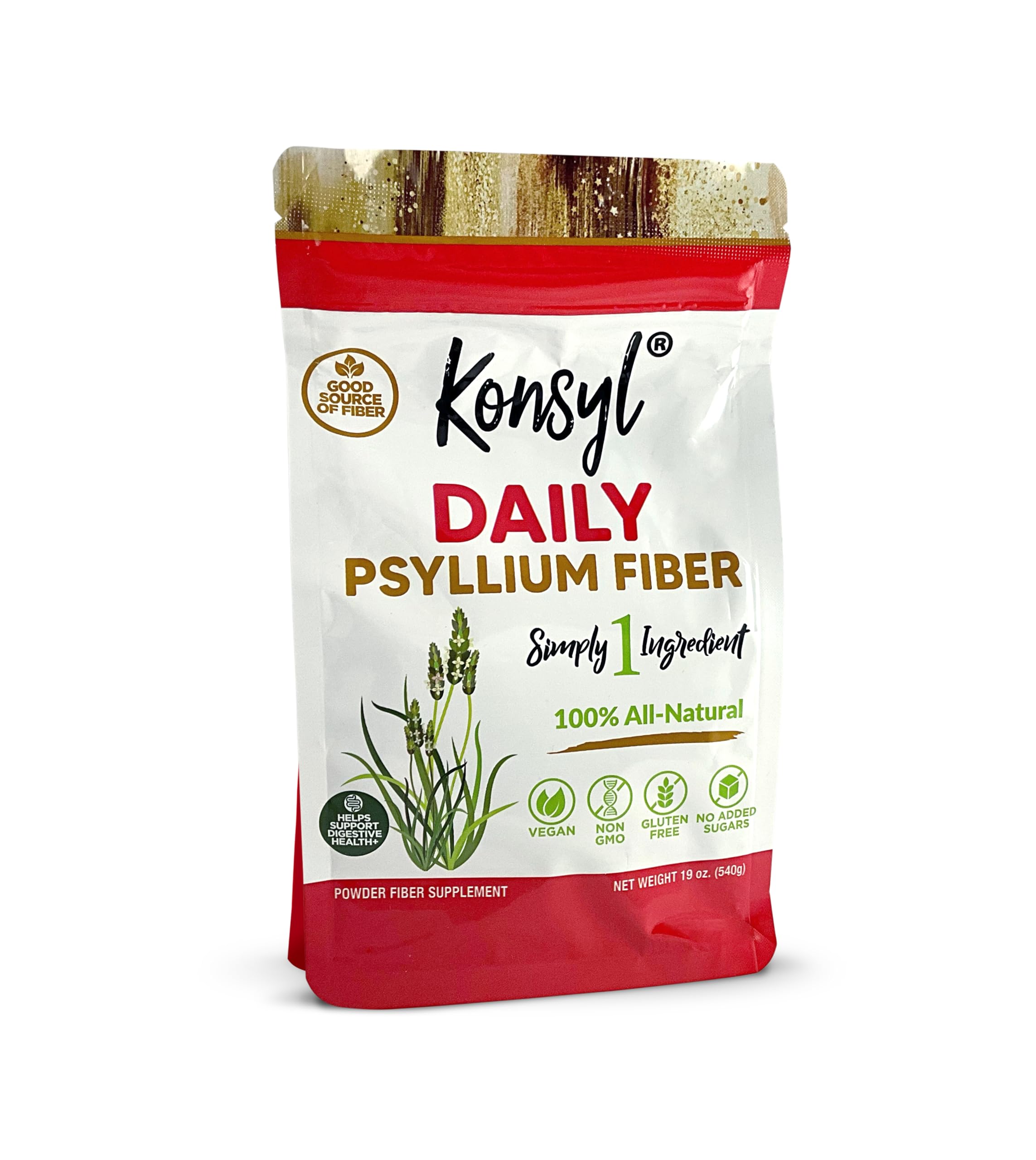 Konsyl Daily Psyllium Fiber bottle on kitchen counter for daily digestion support