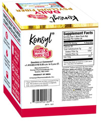 Konsyl Daily Psyllium Fiber Powder stick pack in hand for convenient daily fiber on the go.