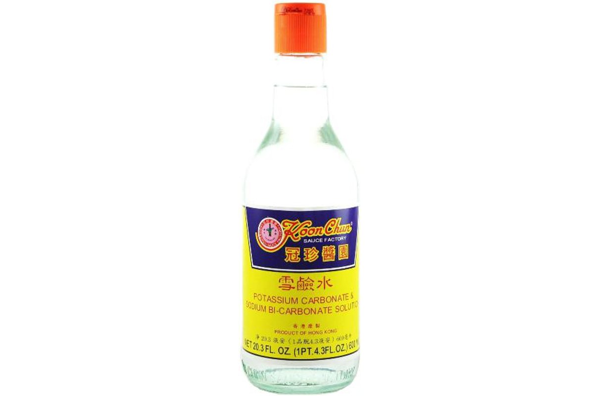 Koon Chun Lye Water bottle close-up, unflavored formula for versatile kitchen use.