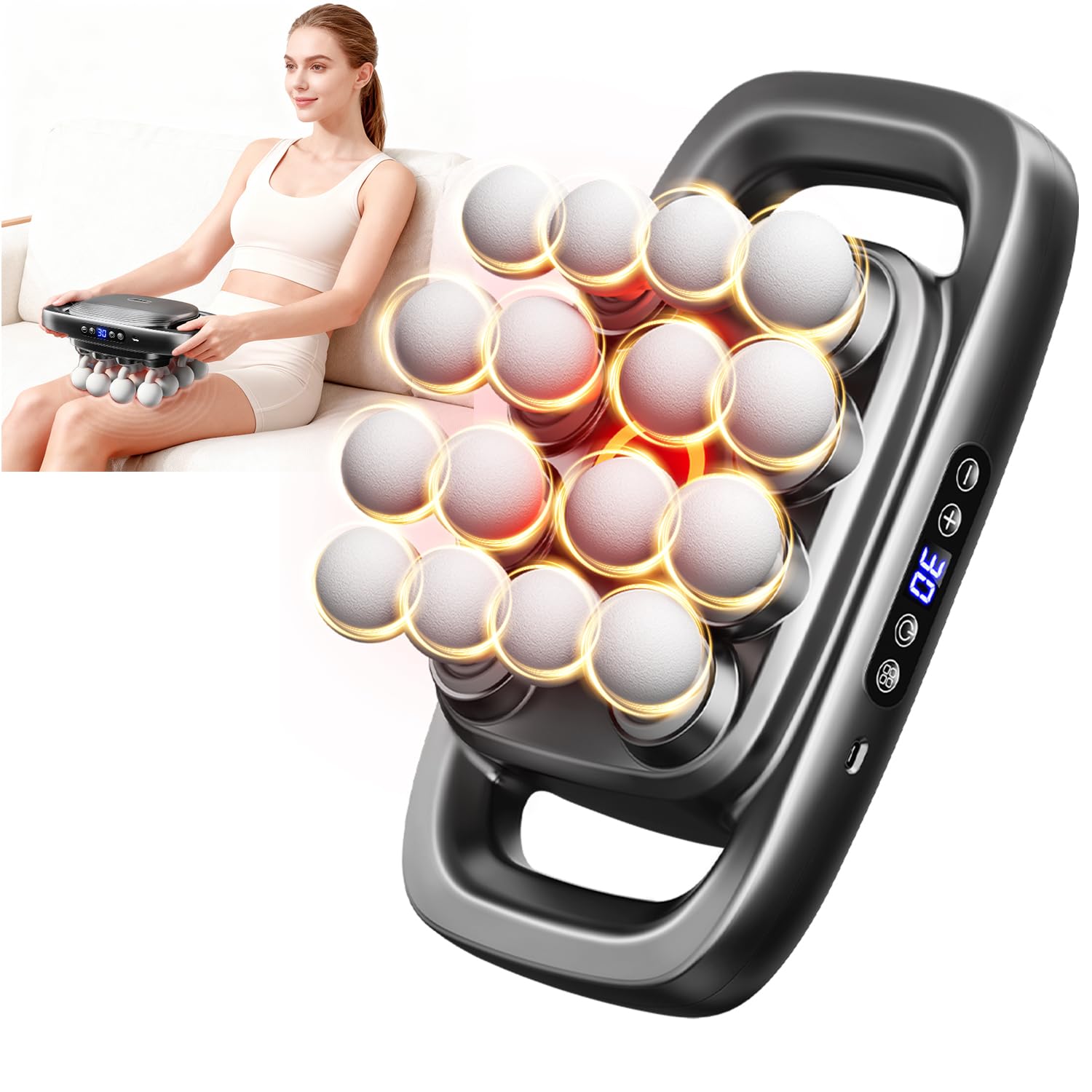 KOOTLEE 16-head massage gun front view with ergonomic grip for comfortable use during sessions
