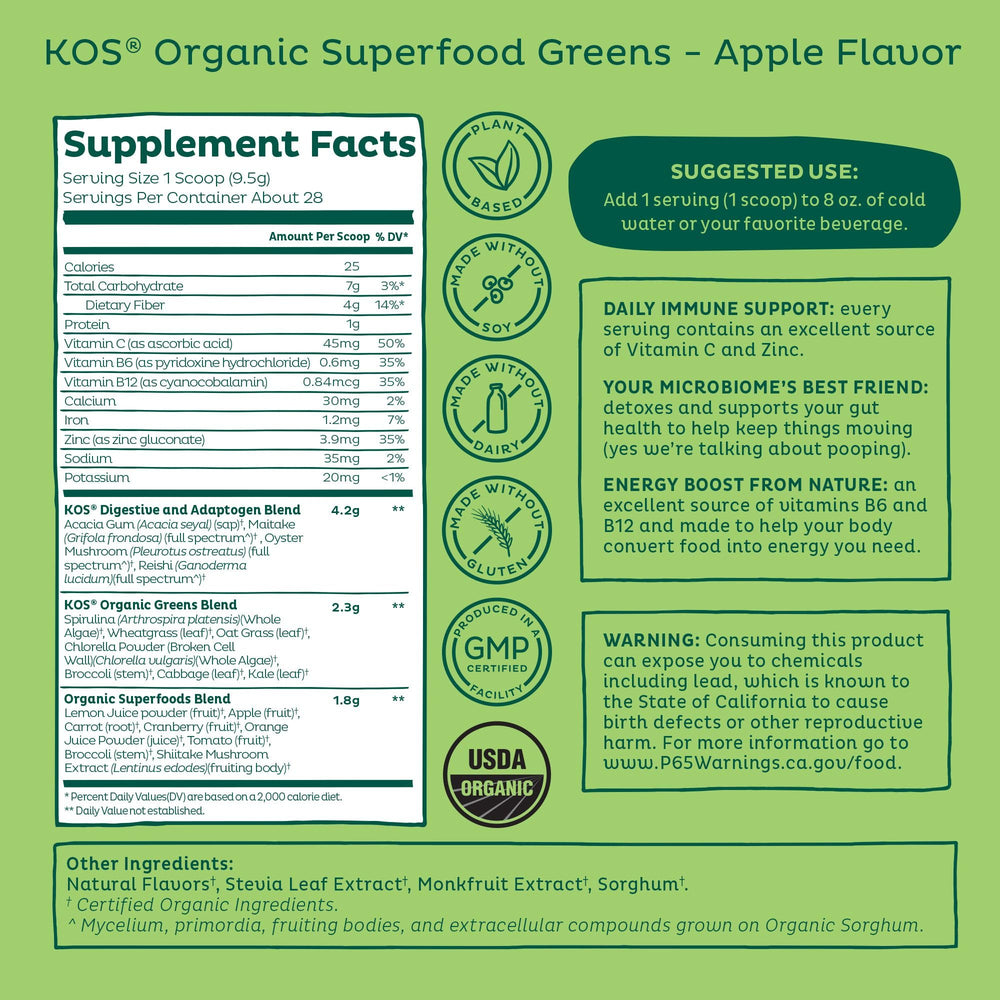 Glass of water with apple-flavored greens ready to enjoy