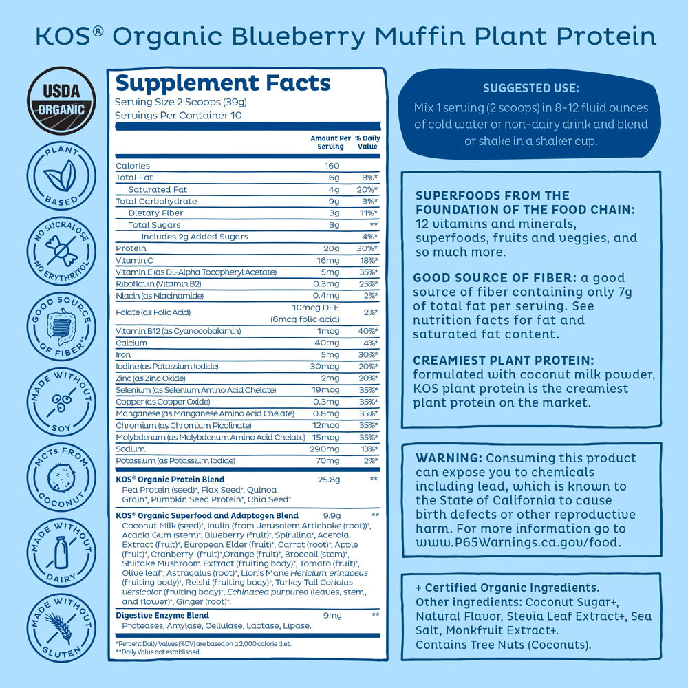 KOS Blueberry Muffin ready-to-drink glass shows convenient on-the-go option