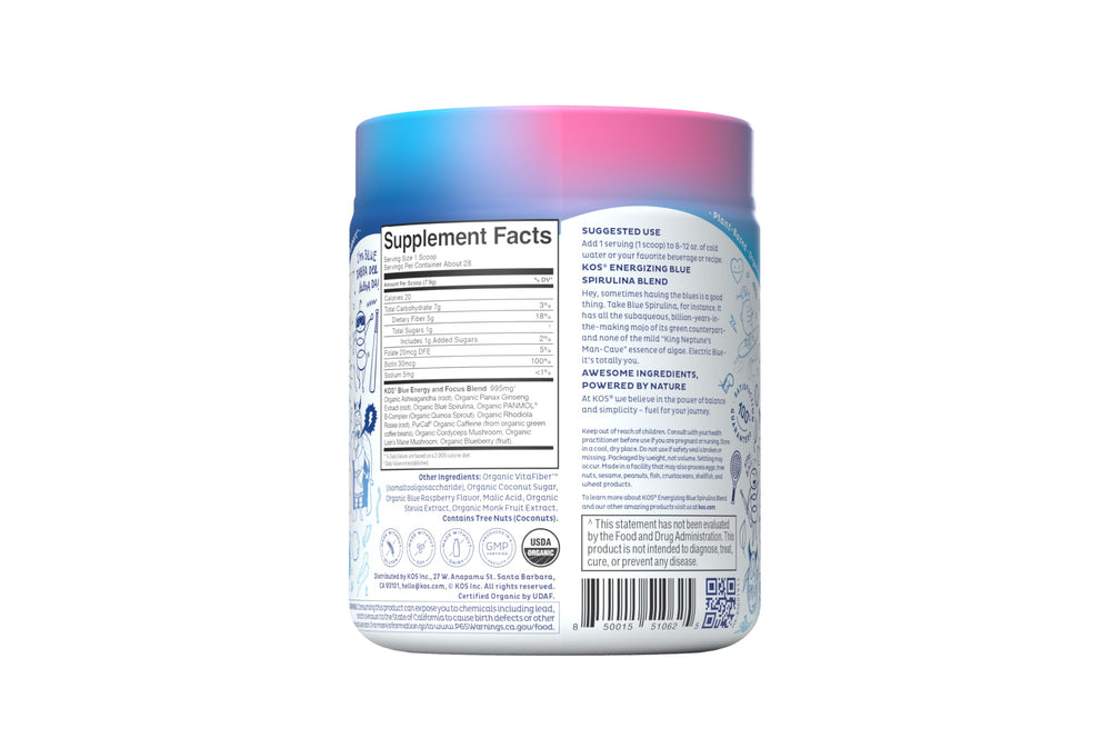 KOS berry flavor powder stirred for refreshing energy and hydration.
