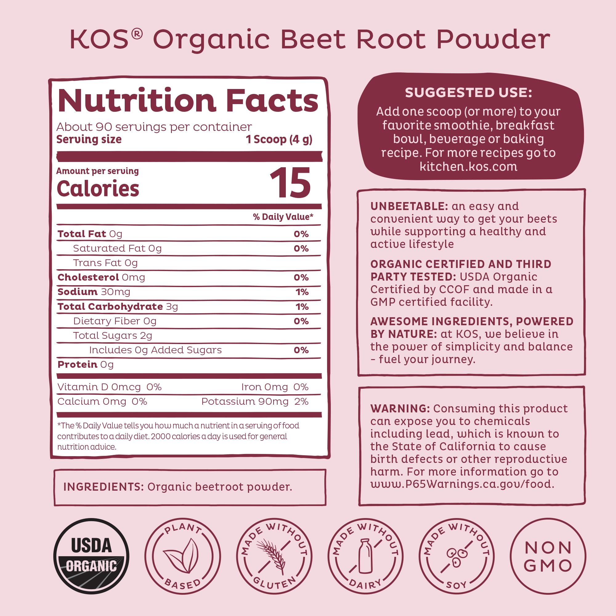 KOS Beetroot Powder breakfast bowl glow with pink tint.
