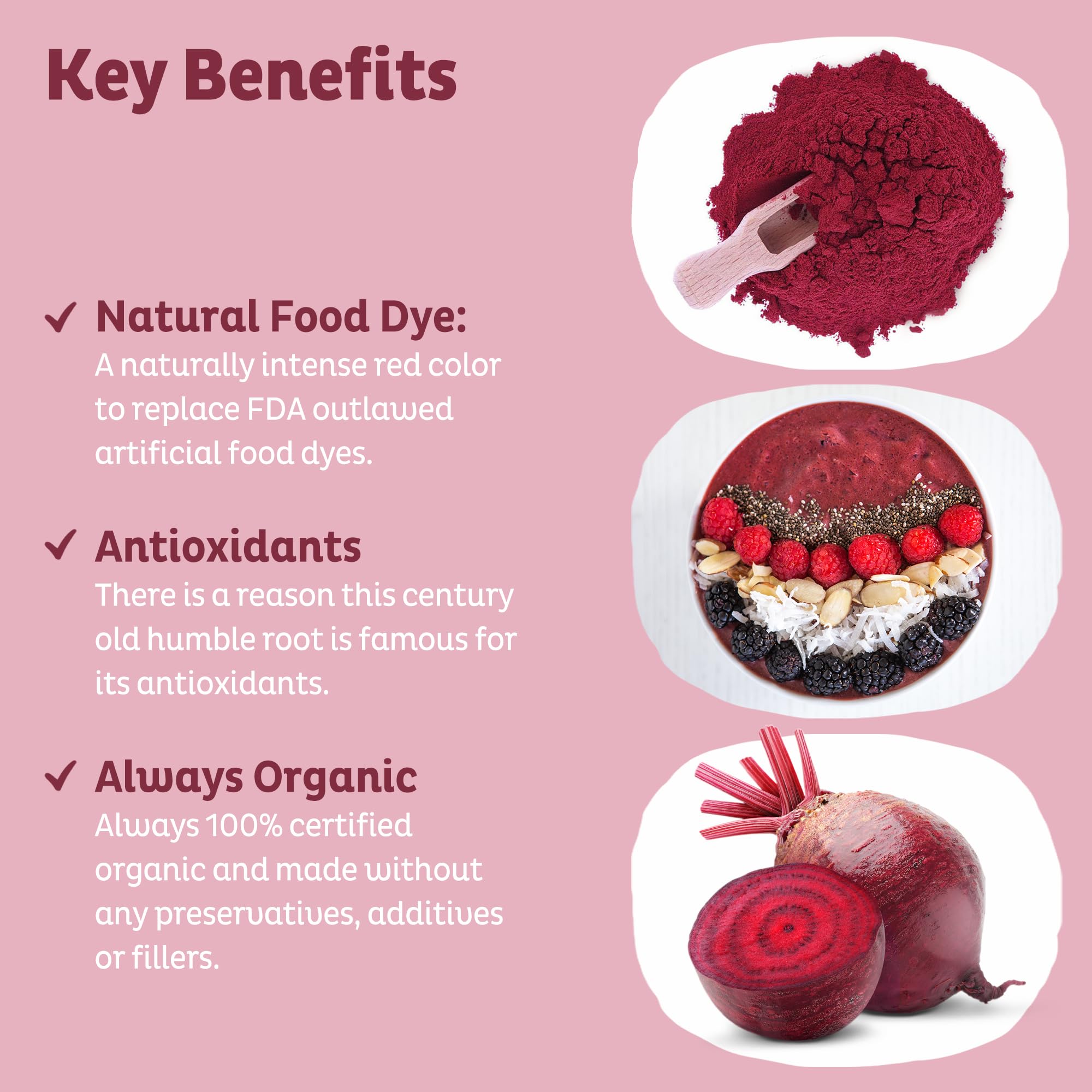 KOS Organic Beetroot Powder stirred into smoothie adds color and flavor.