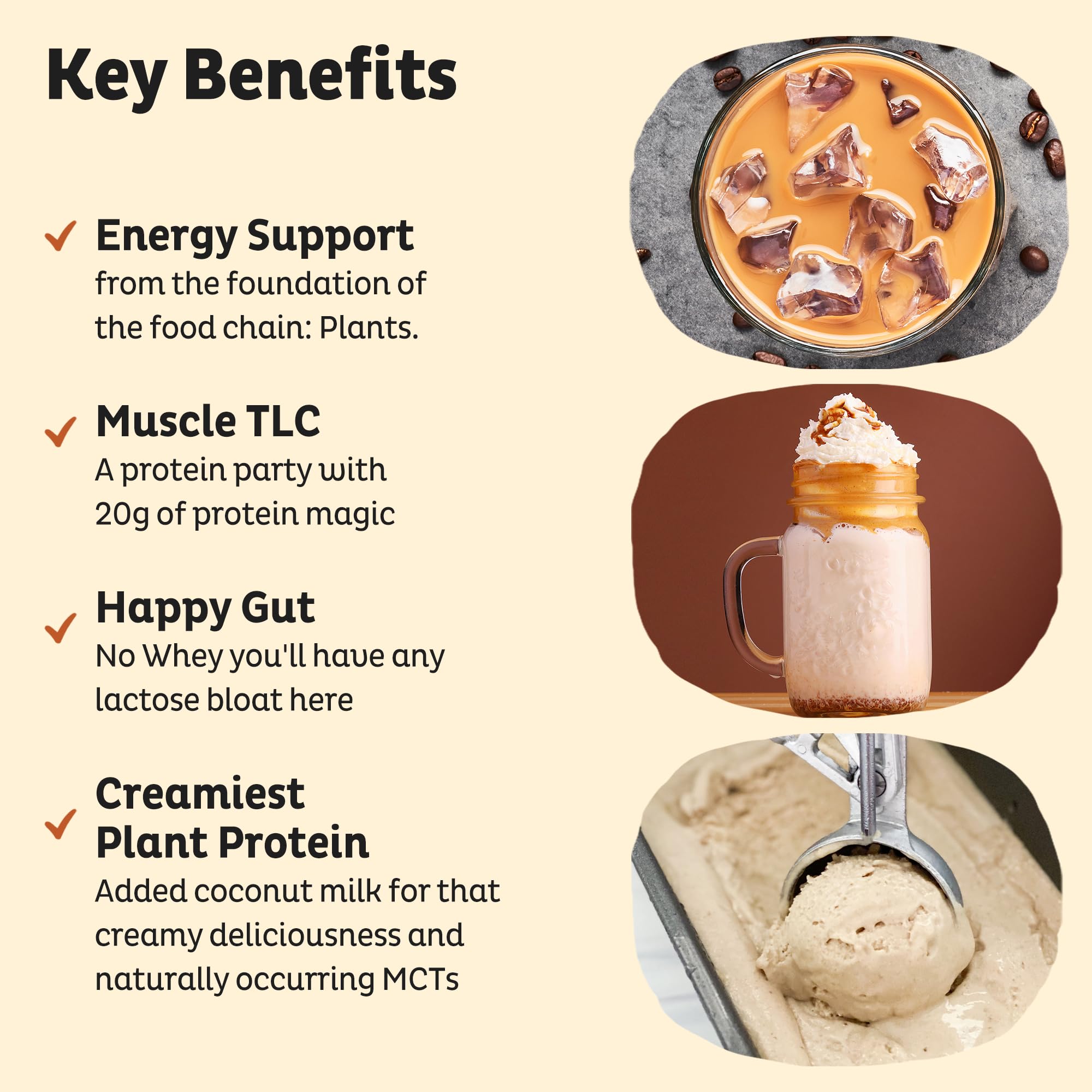 KOS salted caramel coffee protein powder in glass highlights smooth texture and aroma