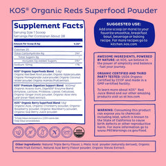 KOS Reds berry drink in a glass highlights refreshing, antioxidant-rich sip without caffeine
