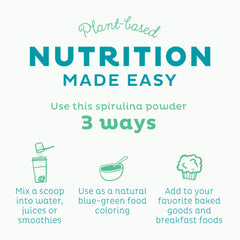 KOS spirulina powder blending into a smoothie for color and nutrients.