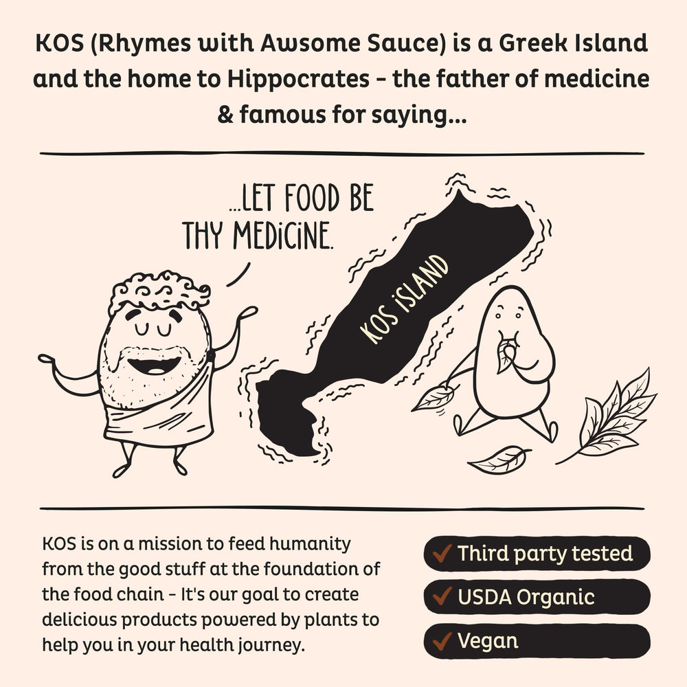 KOS Vegan Protein Powder Chocolate Peruvian cacao accent appeals to flavor-conscious shoppers.