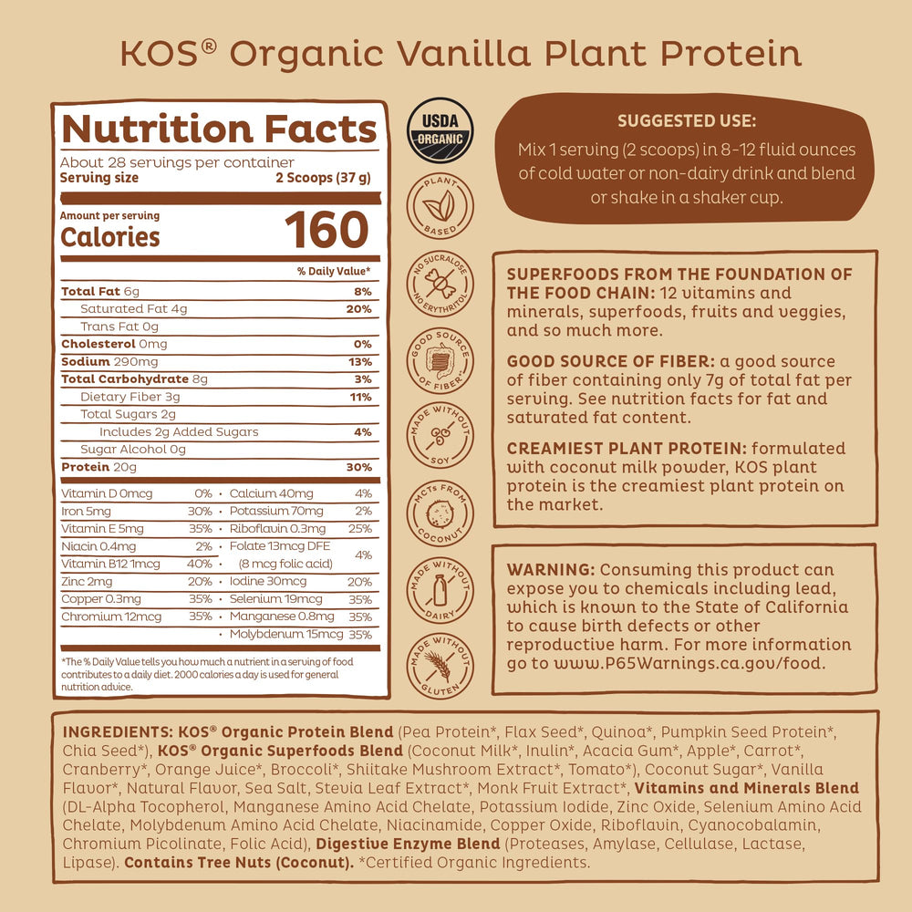 KOS vanilla protein spoon scooping powder for daily meals