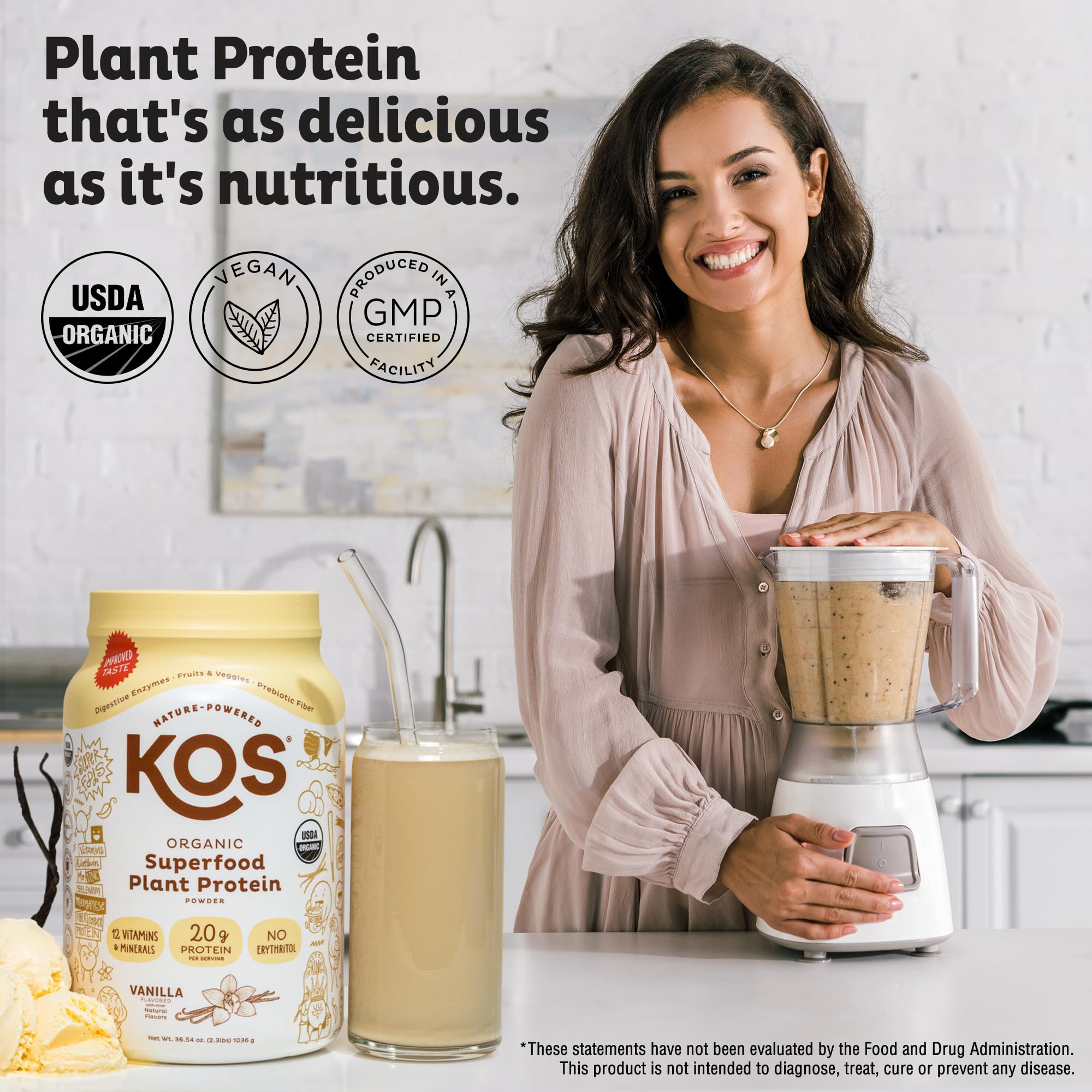 KOS vegan protein vanilla shaker ready for smoothies with keto-friendly protein boost