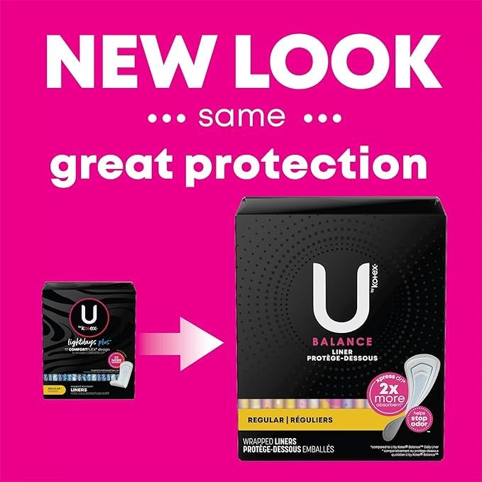 Kotex Lightdays Plus packaging back shows 40-count value for everyday wear.
