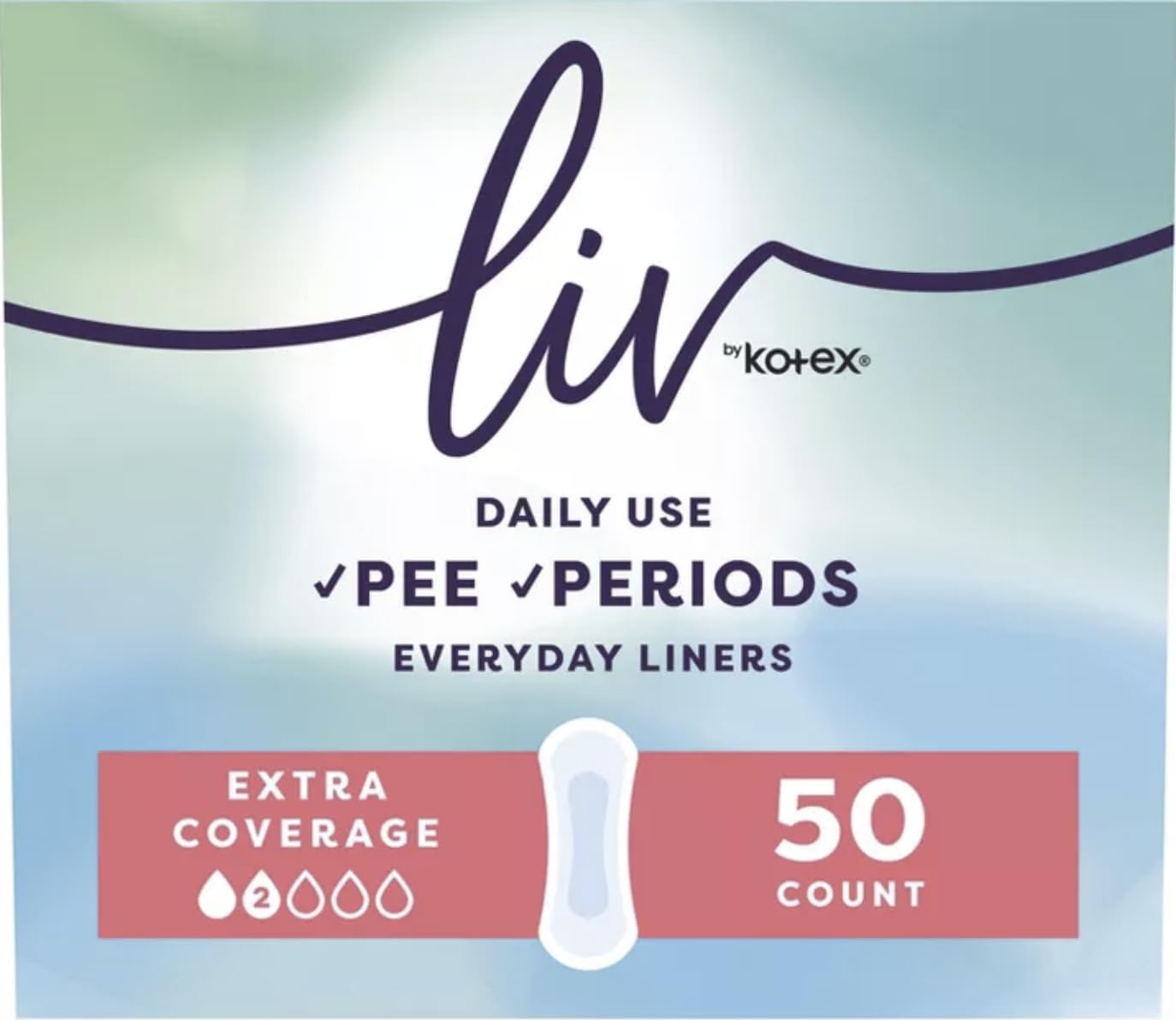 Kotex Liv overnight ultra-thin pad for period and urine, providing discreet overnight protection.