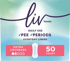 Kotex Liv overnight ultra-thin pad for period and urine, providing discreet overnight protection.