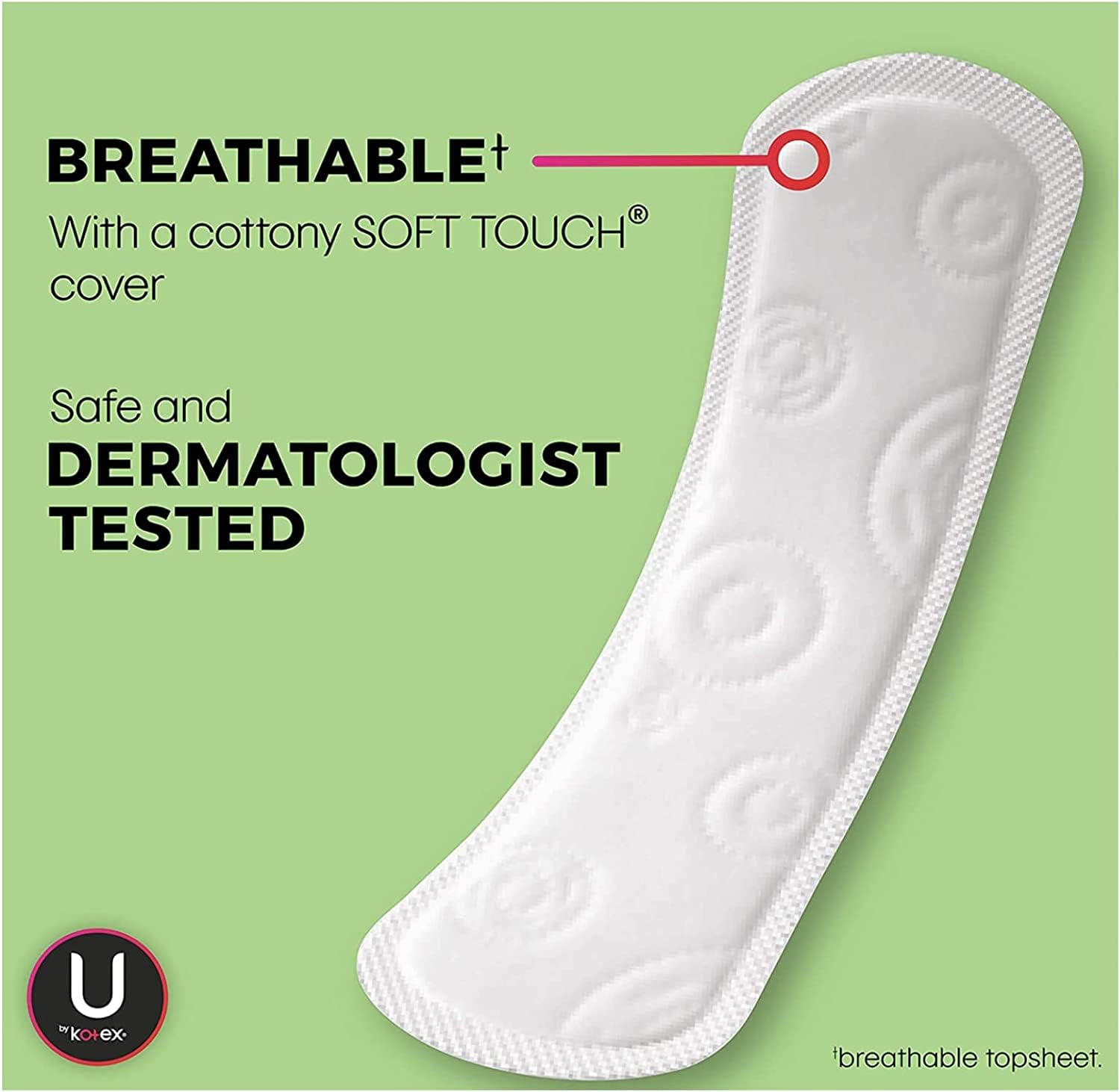Kotex box features quick-open strip for easy use.