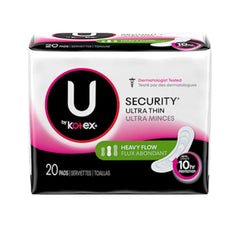 Kotex Security Ultra Thin Pad Long visual showing fast absorption and secure fit for heavy flow