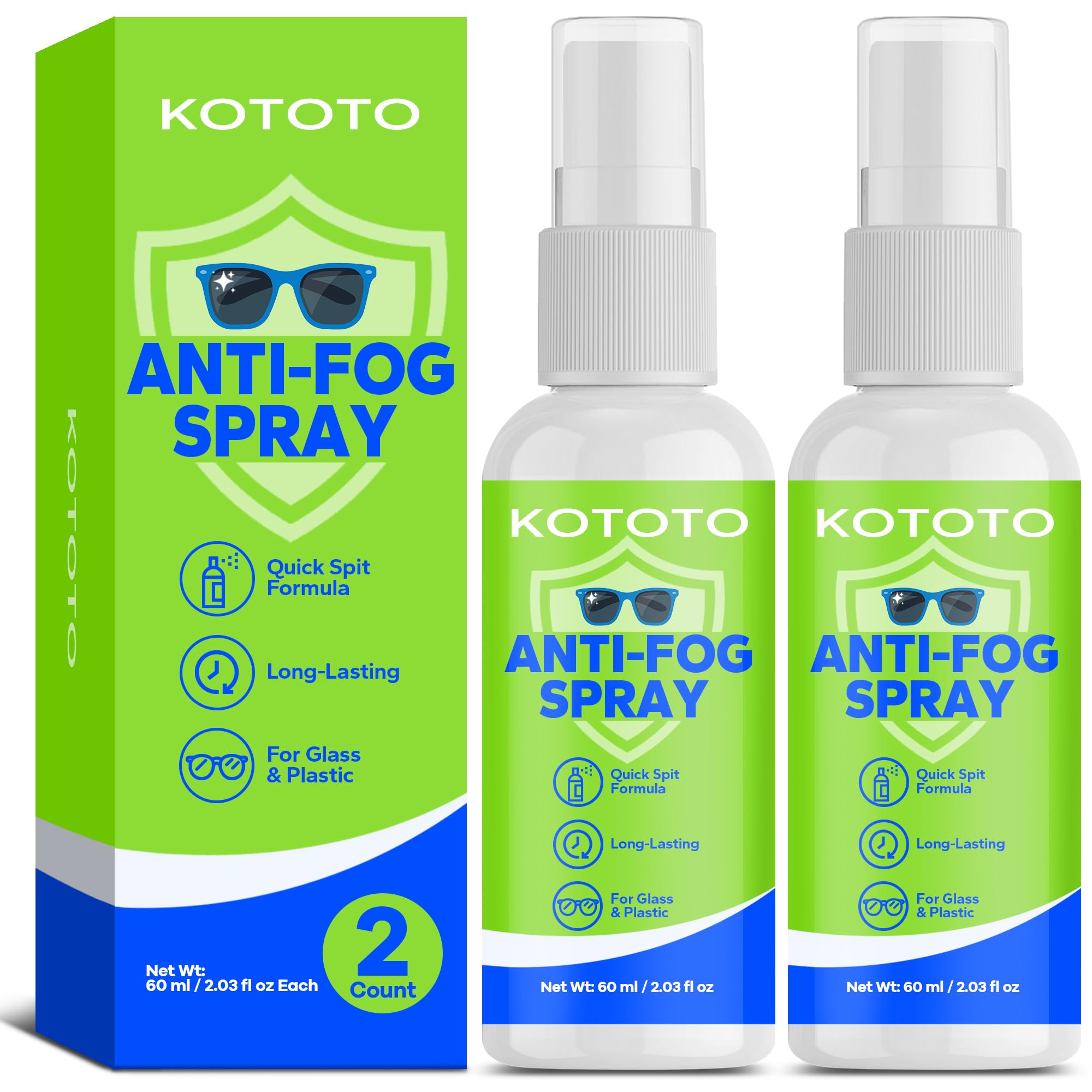 Kototo limpiador gafas, botella 60 ml, visión clara y uso diario.