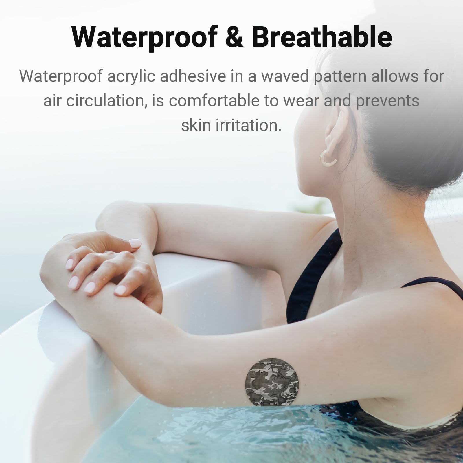 KOVOQ hypoallergenic adhesive patch offers secure wear.