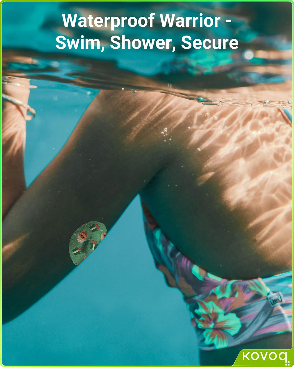 KOVOQ long-lasting adhesion patch maintains secure placement across the sensor lifespan.