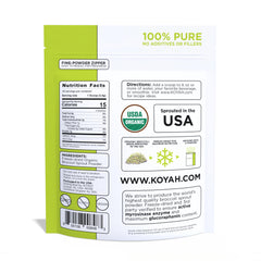 KOYAH broccoli sprout powder scoop measuring a 1/4 cup serving.