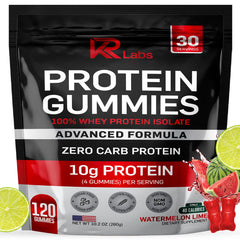 KR Labs Zero-Carb Watermelon Lime gummies in bag for sugar-free protein boost