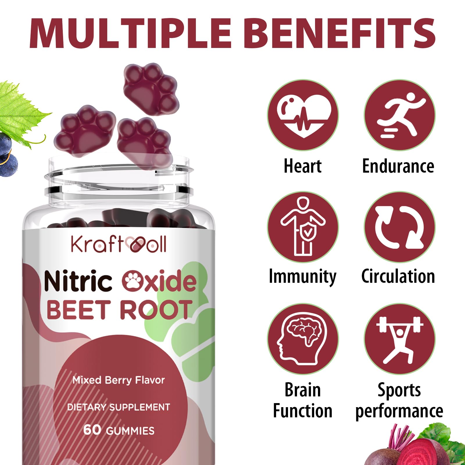 Kraftvoll Beet Root Gummies gluten-free and vegetarian-friendly formula.