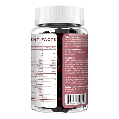 Kraftvoll Gummies label displays grape seed, pomegranate, and vitamins.
